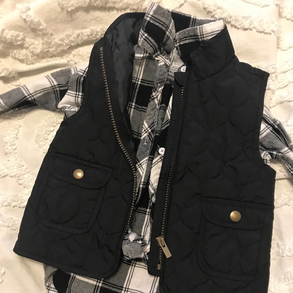 Toddler puffer vest and plaid button up